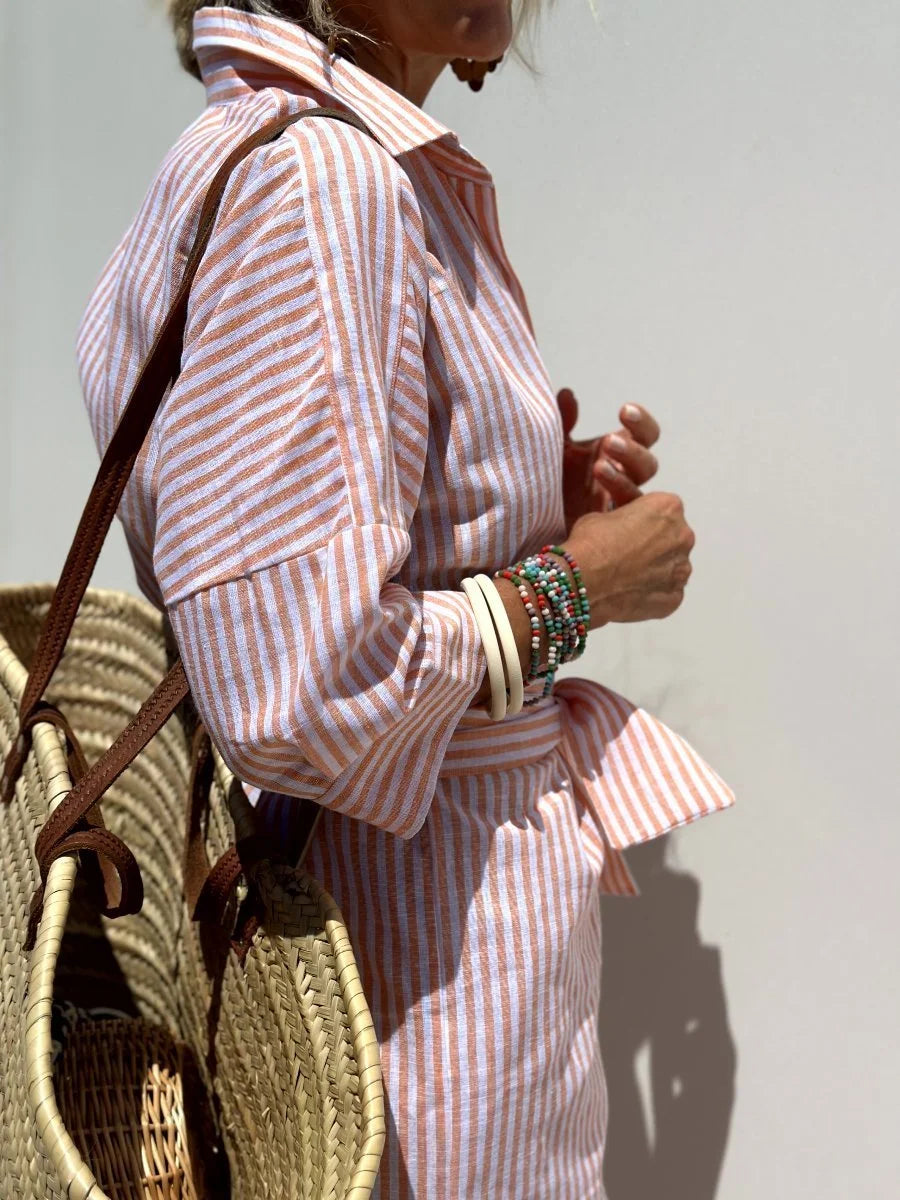 MADALINA - ABITO CAMICIA A RIGHE