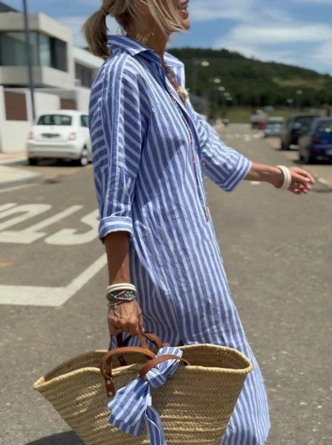 MADALINA - ABITO CAMICIA A RIGHE