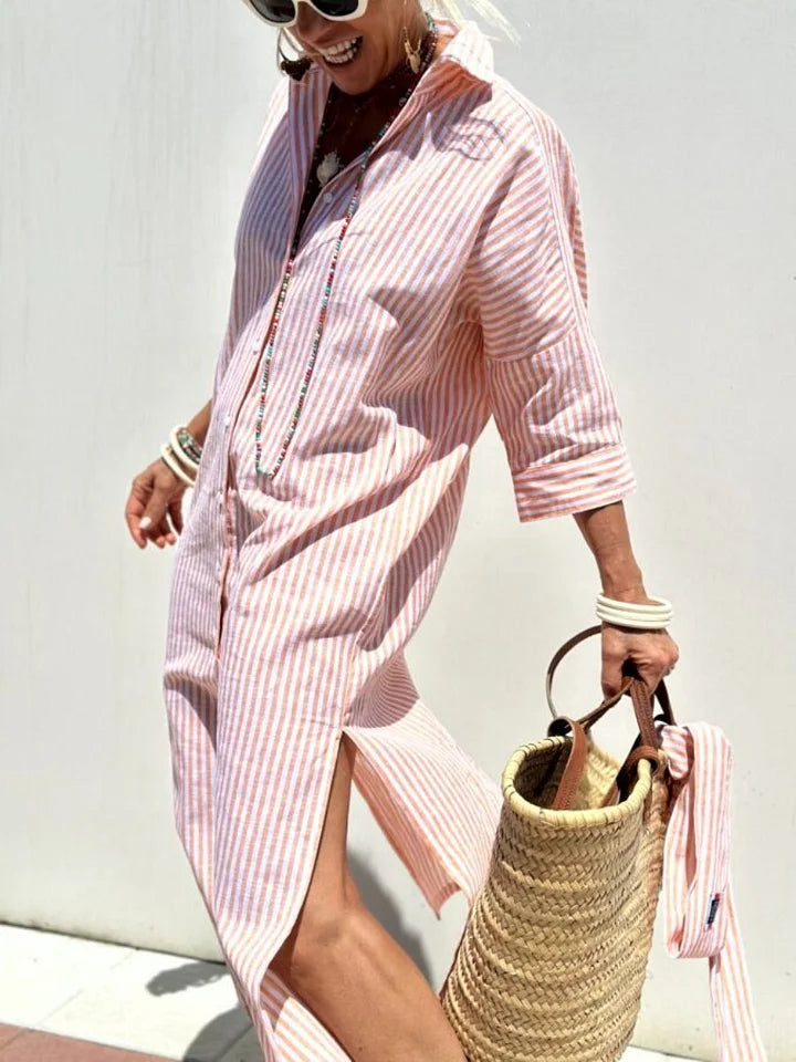 MADALINA - ABITO CAMICIA A RIGHE
