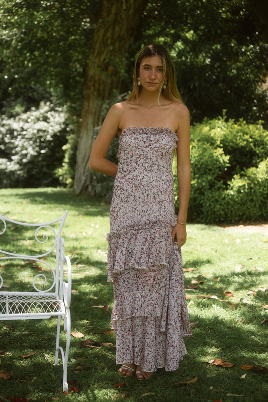 ALFONSINA - ABITO MIDI FLOREALE SENZA SPALLINE