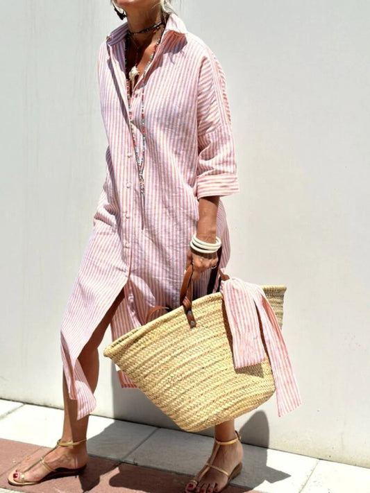 MADALINA - ABITO CAMICIA A RIGHE